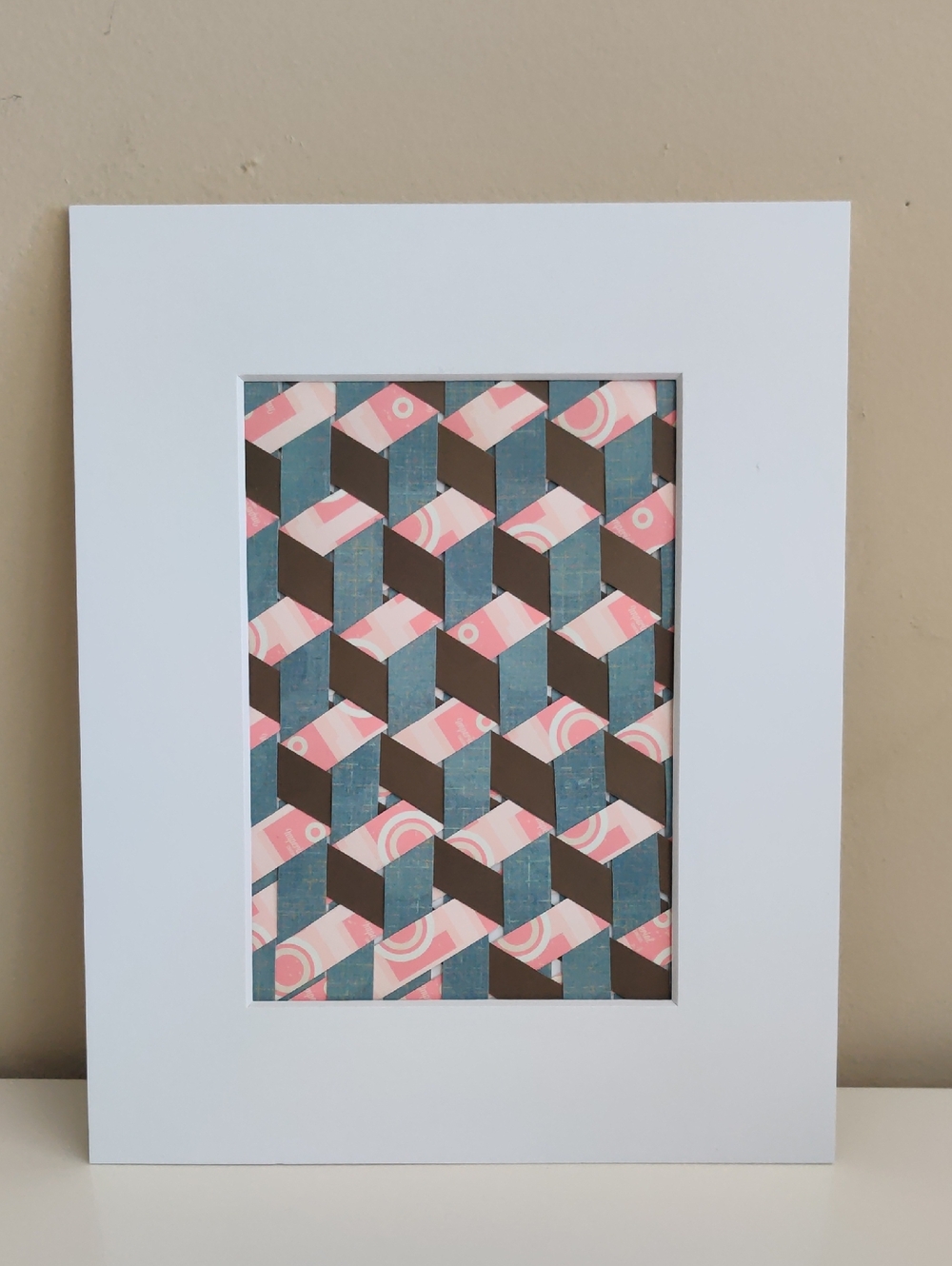 Woven Paper Art Wall Art in Pink, Blue & Brown